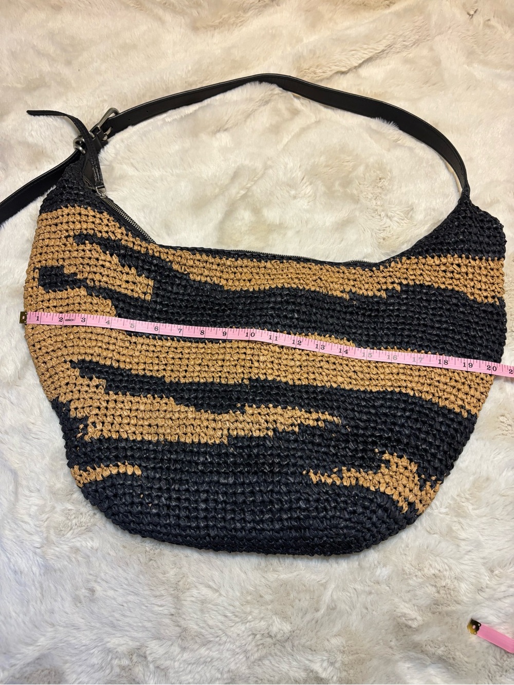 Free People Santorini Straw Tote Bag Black Tan Raffia Leather Hobo - Picture 8 of 9